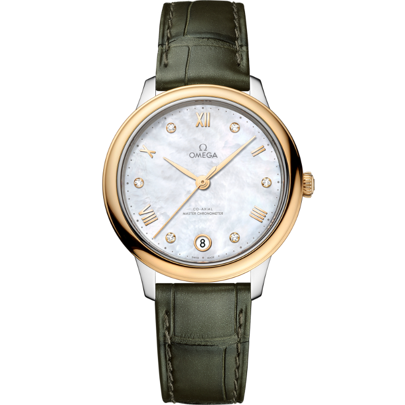 34 mm, Steel - Yellow Gold On Leather Strap