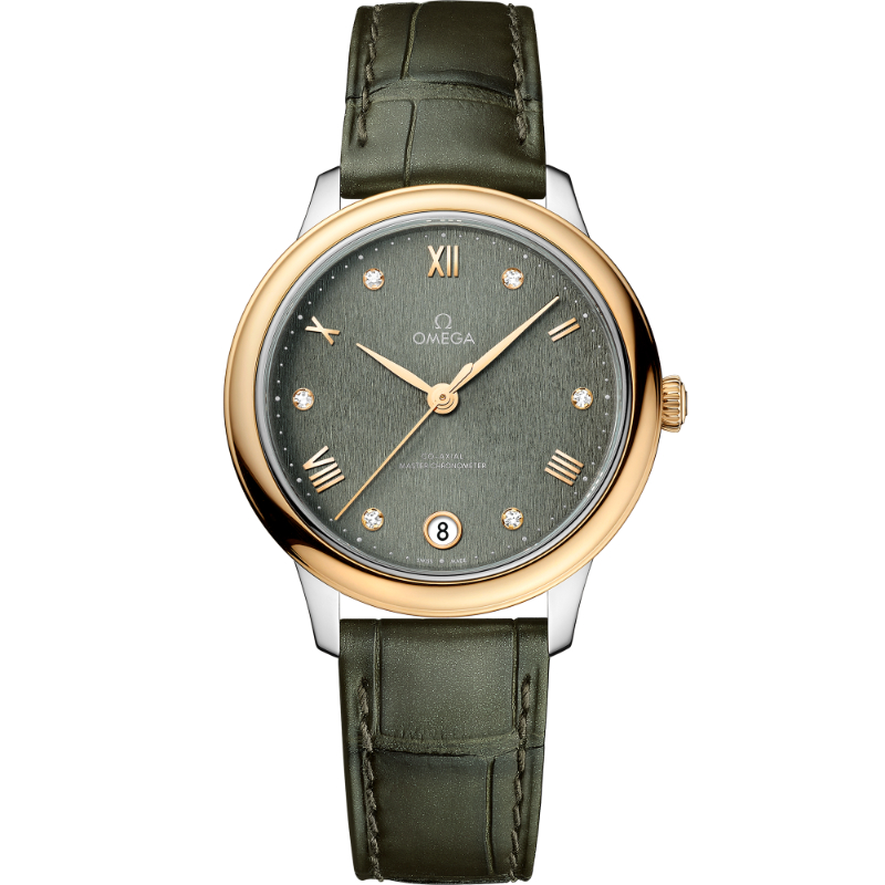 34 mm, Steel - Yellow Gold On Leather Strap