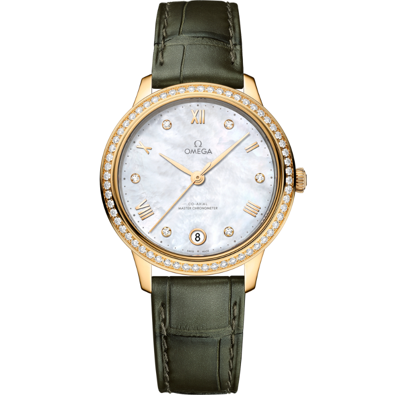 34 mm, Yellow Gold On Leather Strap