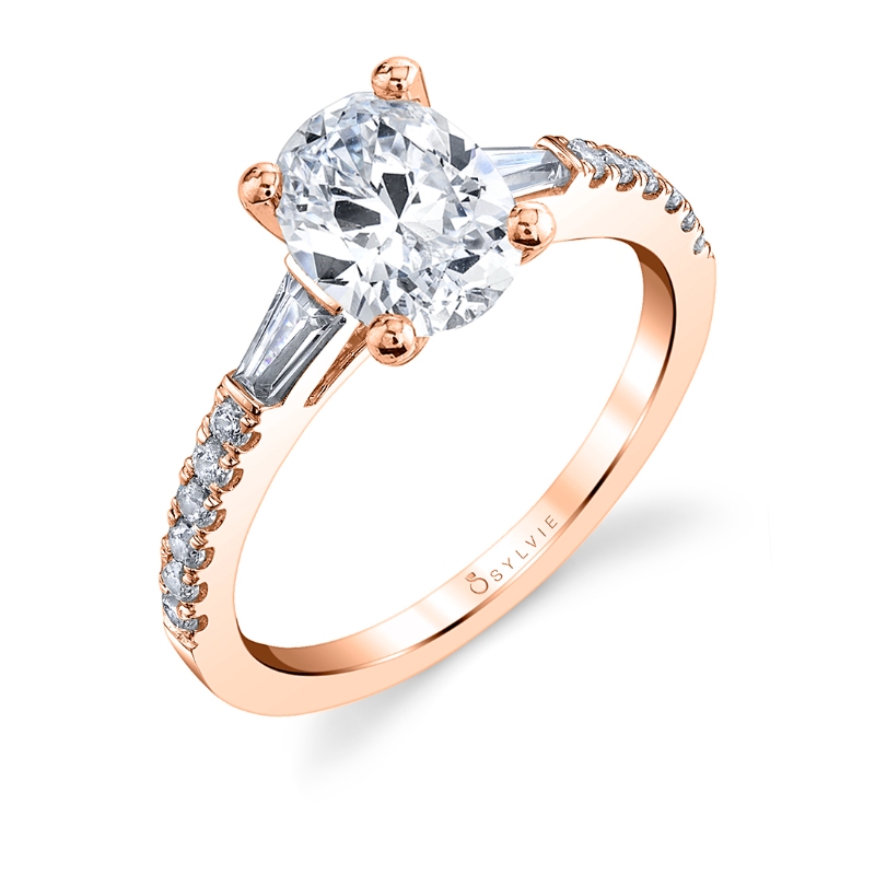 Oval Cut Three Stone Engagement Ring with Baguettes - Leigh Ann