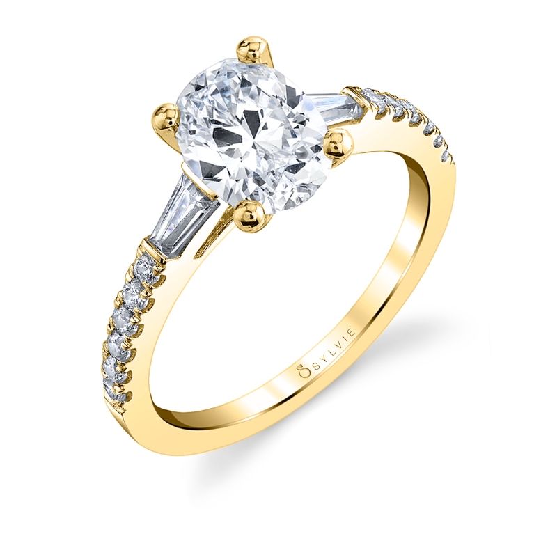 Oval Cut Three Stone Engagement Ring with Baguettes - Leigh Ann