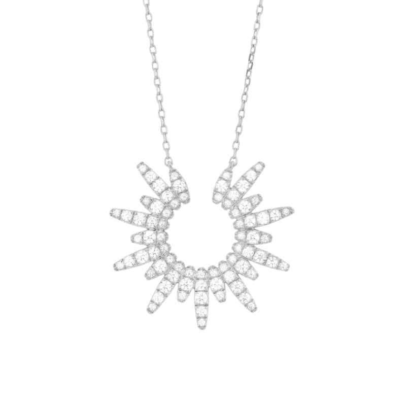 14K WHITE GOLD SUNBURST PENDANT WITH .64CTTW ROUND SI CLARITY & GH COLOR DIAMONDS ON AN 18