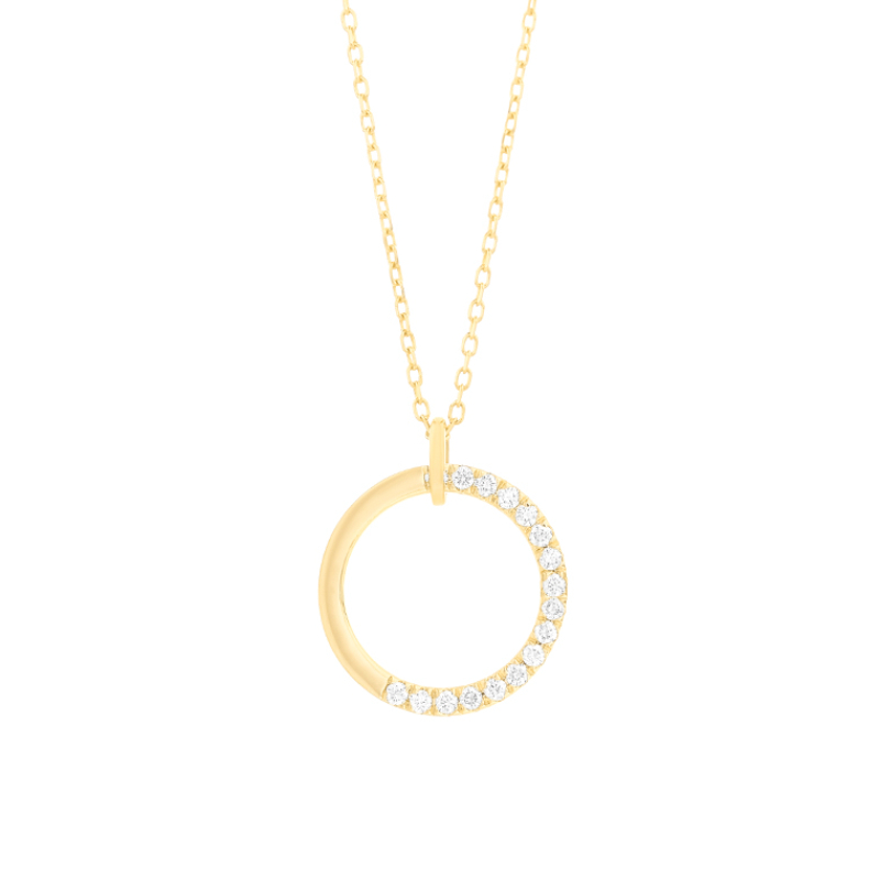 14K YELLOW CIRCLE PENDANT WITH.12CTTW ROUND SI CLARITY & GH COLOR DIAMONDS ON A 17/18