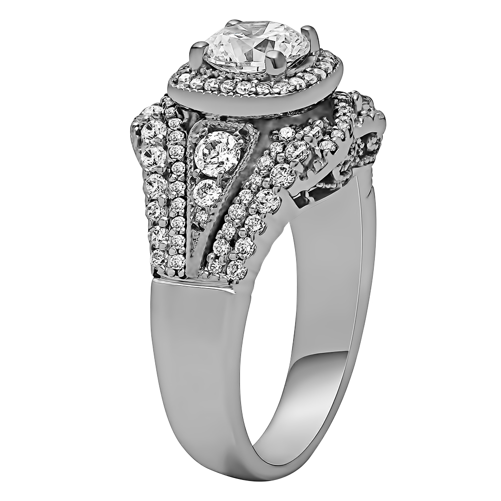 Round Cut Halo Diamond Vintage Semi Mount Engagement Ring