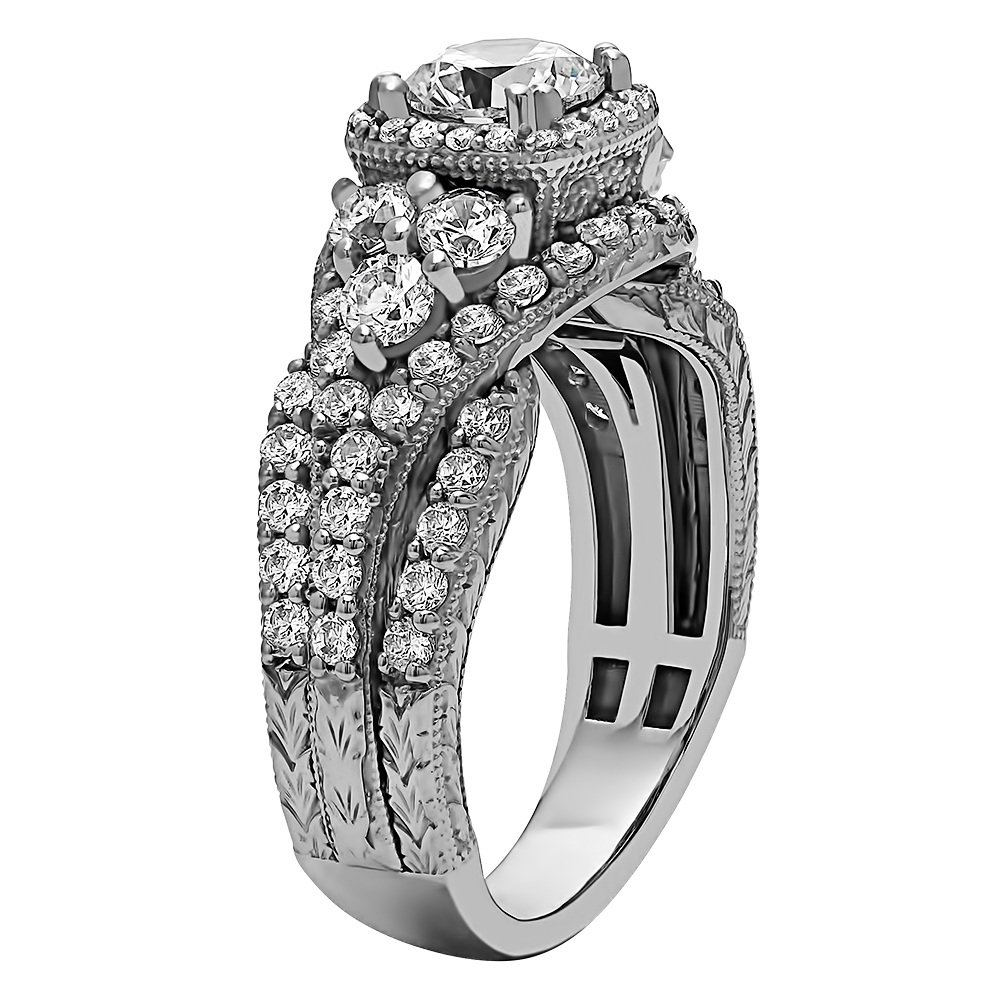 Round Cut Halo Diamond Vintage Semi Mount Engagement Ring