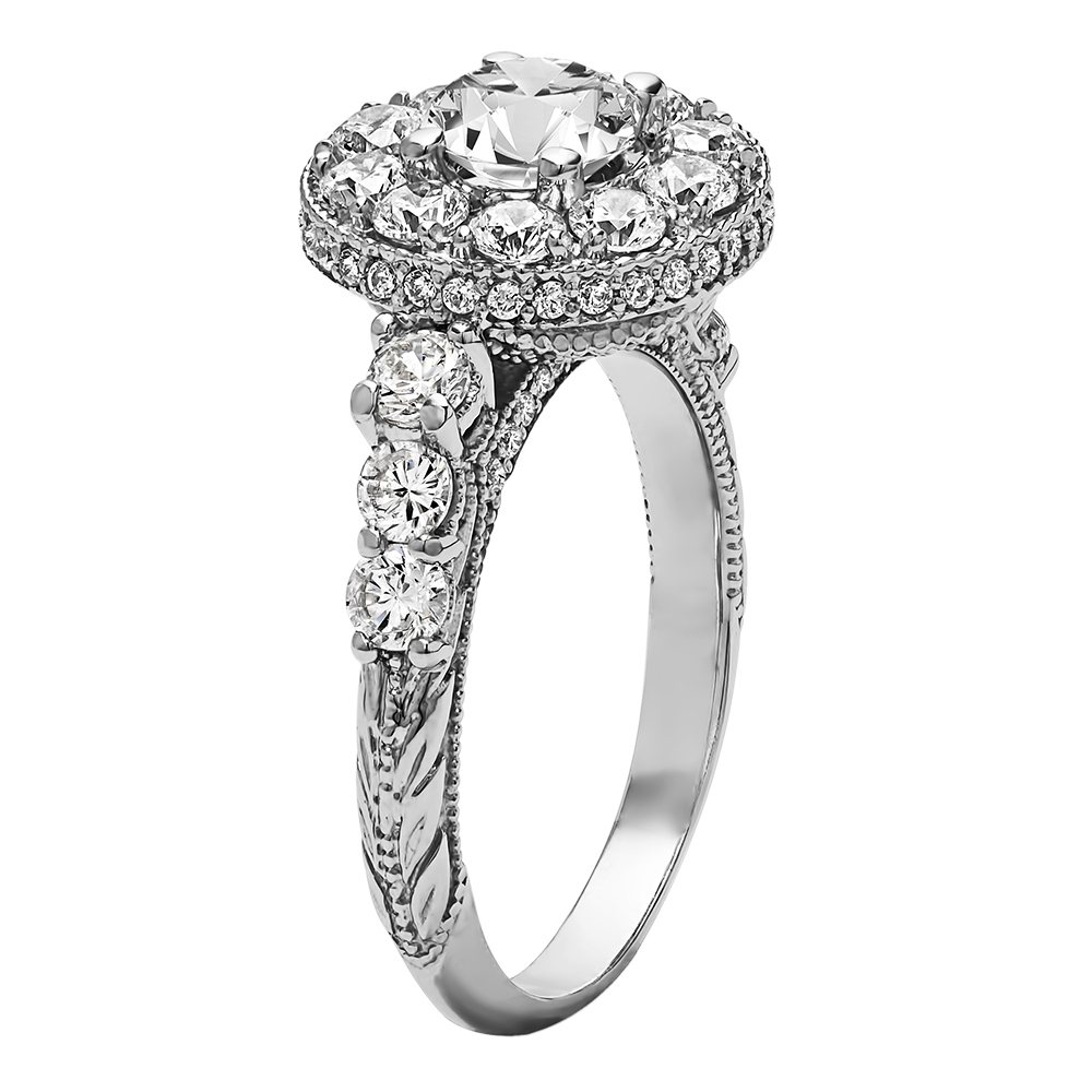 Round Cut Halo Diamond Vintage Semi Mount Engagement Ring