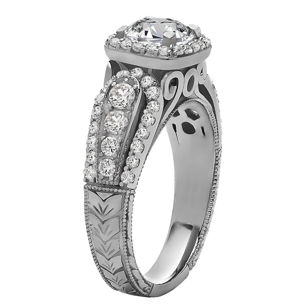 Round Cut Halo Diamond Vintage Semi Mount Engagement Ring
