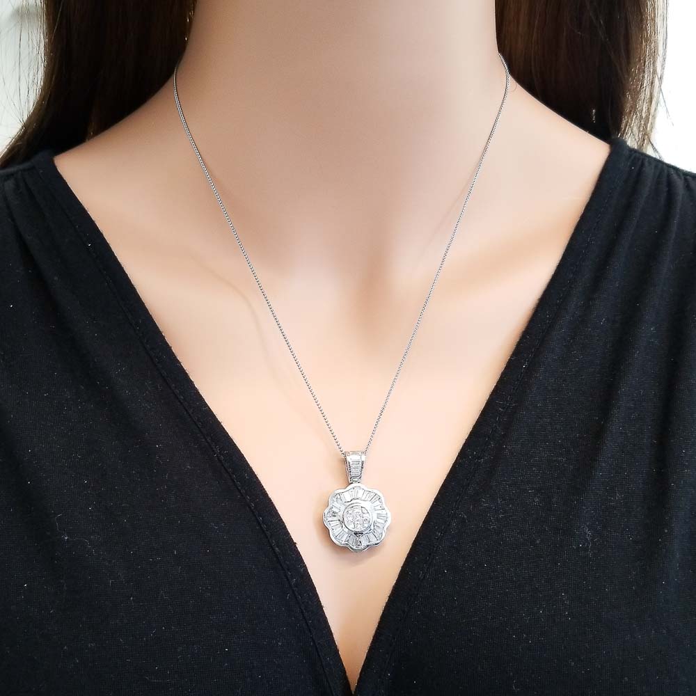 18K White Gold Diamond Gemstone Pendant