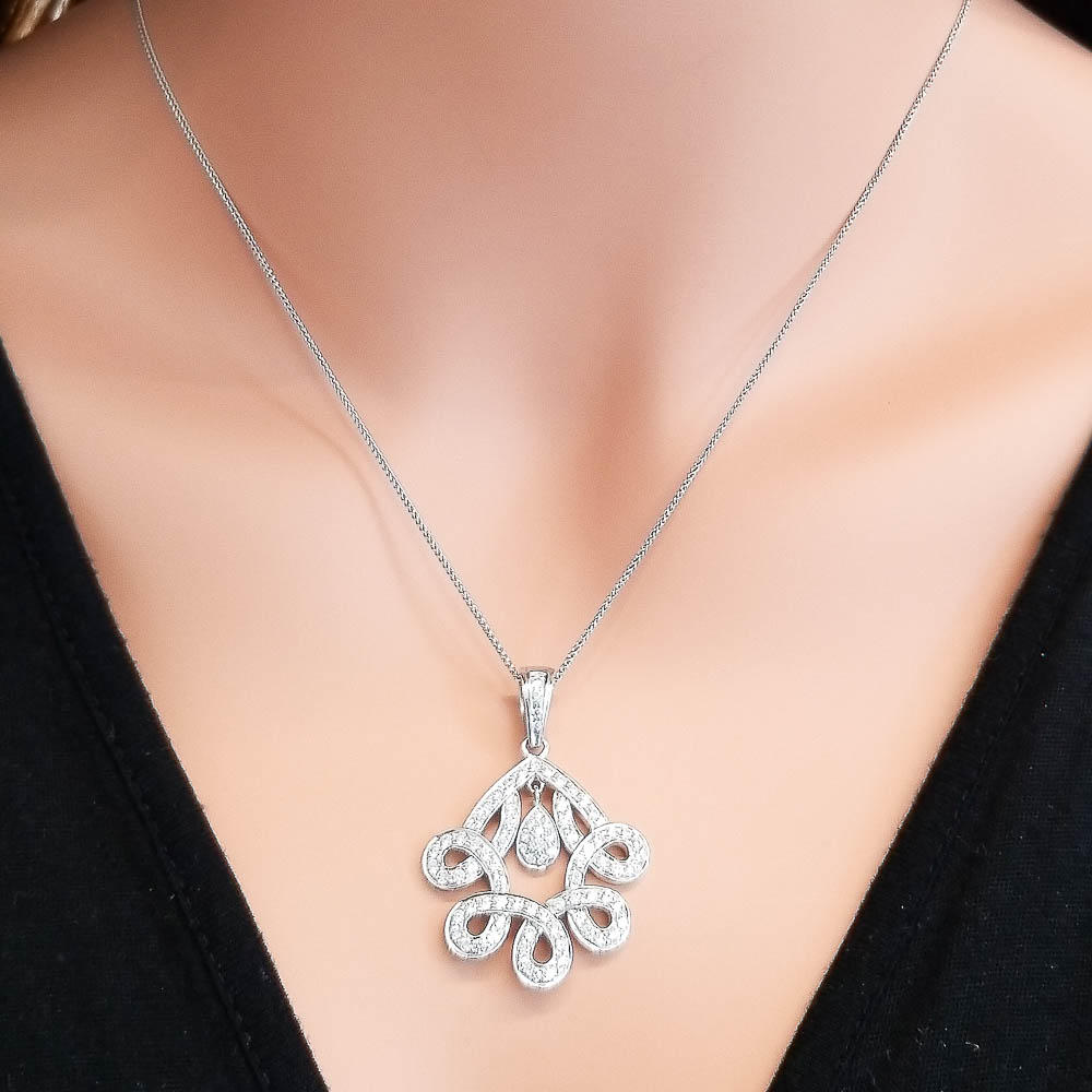 18K White Gold Diamond Gemstone Pendant