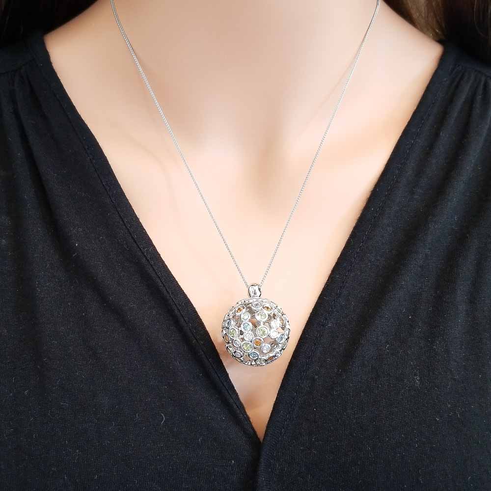 18K White Gold Diamond Gemstone Pendant