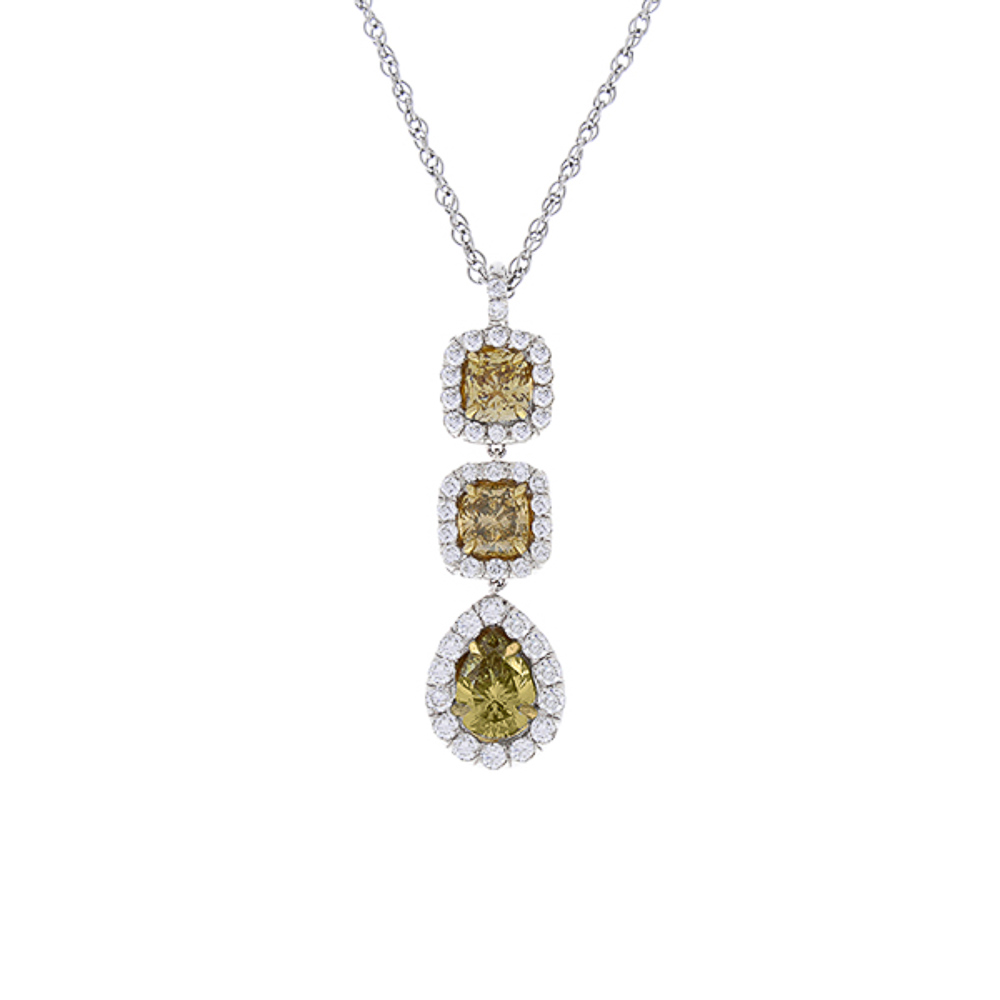 18K White Gold Diamond Gemstone Pendant