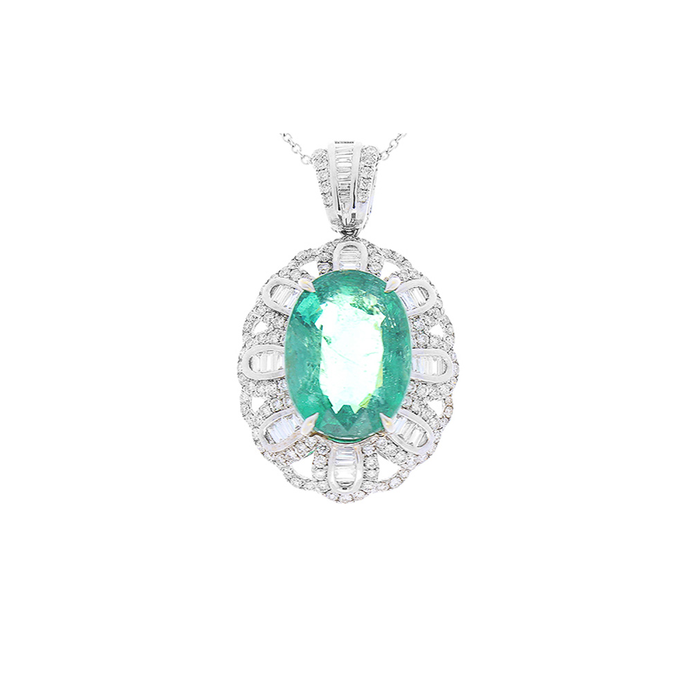 18K White Gold Emerald Gemstone Pendant