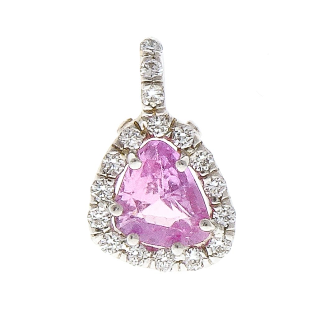 18K White Gold Pink Sapp Gemstone Pendant