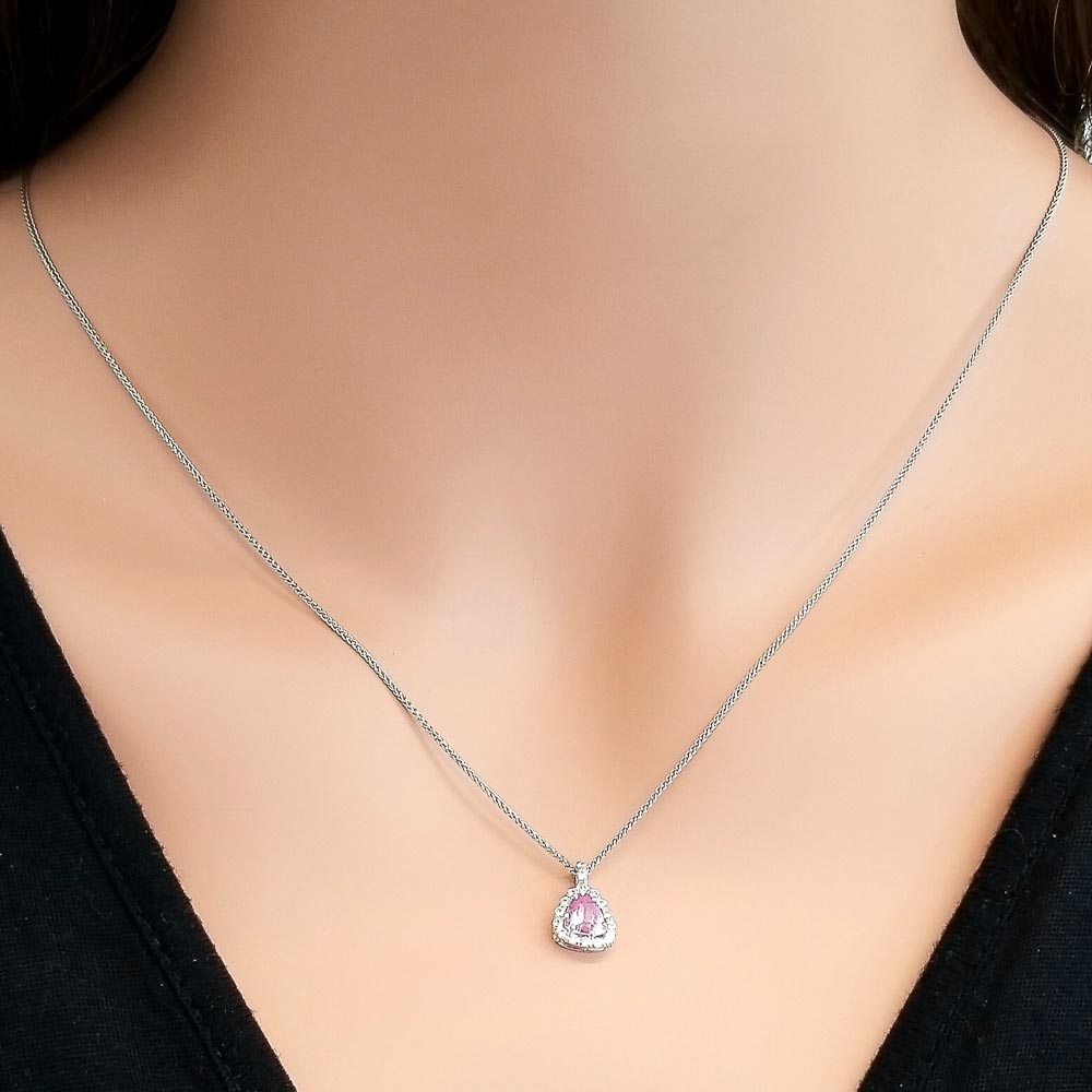 18K White Gold Pink Sapp Gemstone Pendant