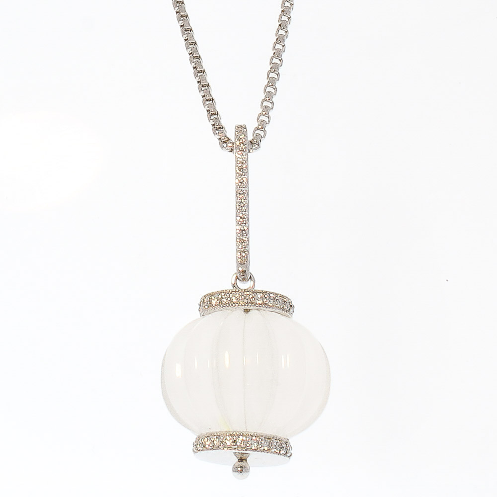 14K White Gold Quartz Gemstone Pendant