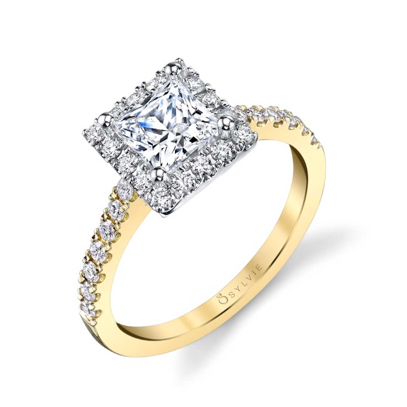 Princess Cut Classic Two Tone Halo Engagement Ring - Chantelle