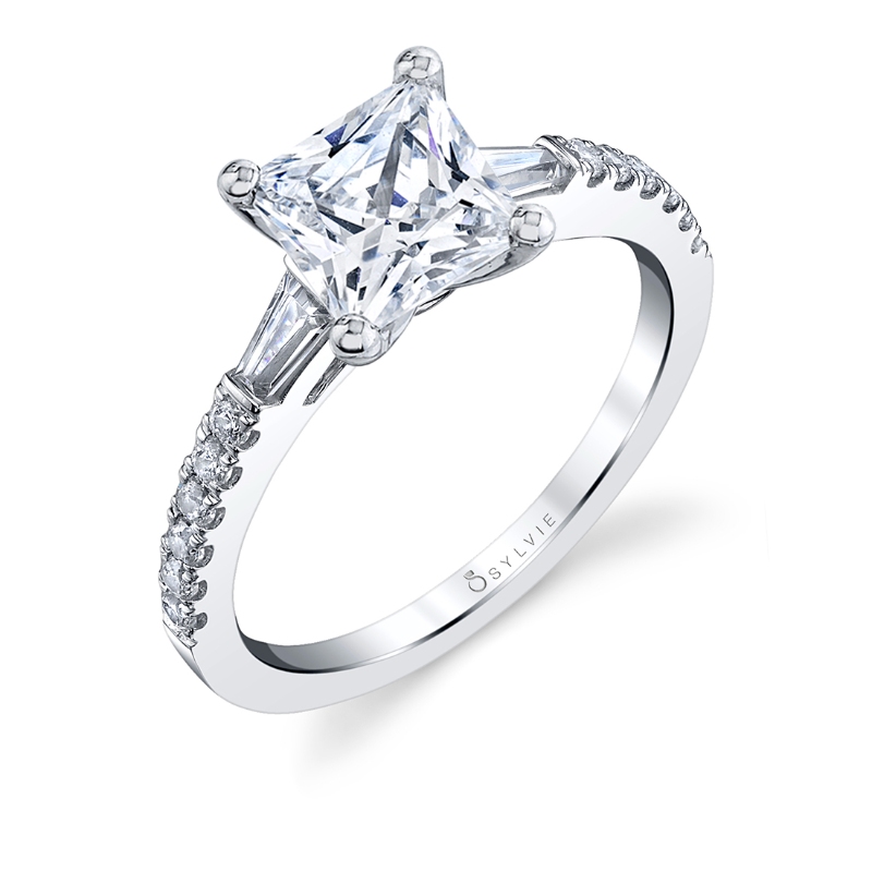 Princess Cut Three Stone Engagement Ring with Baguettes - Leigh Ann