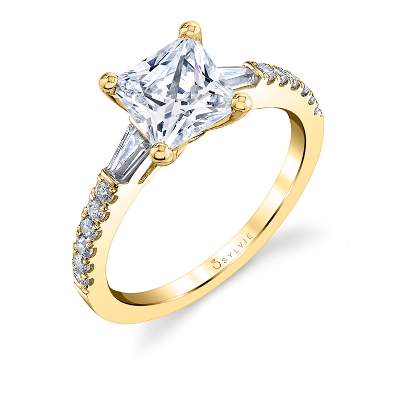 Princess Cut Three Stone Engagement Ring with Baguettes - Leigh Ann