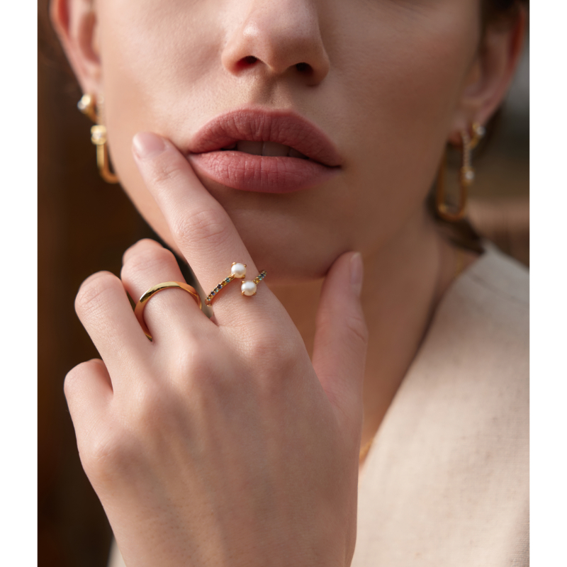 Gold Gem Pearl Wrap Ring