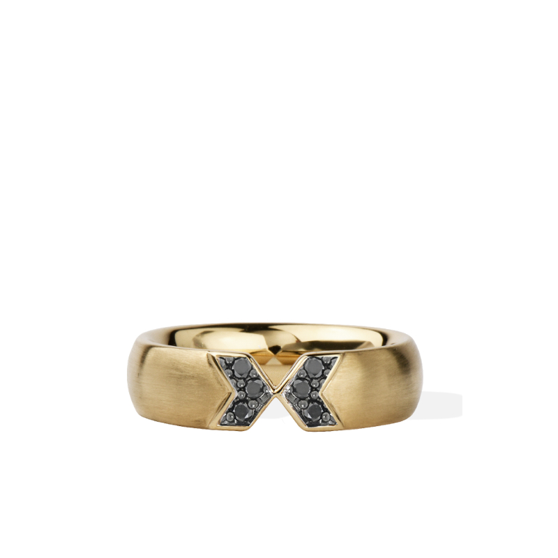 18K Solid Gold Black Diamond Touch Band Ring