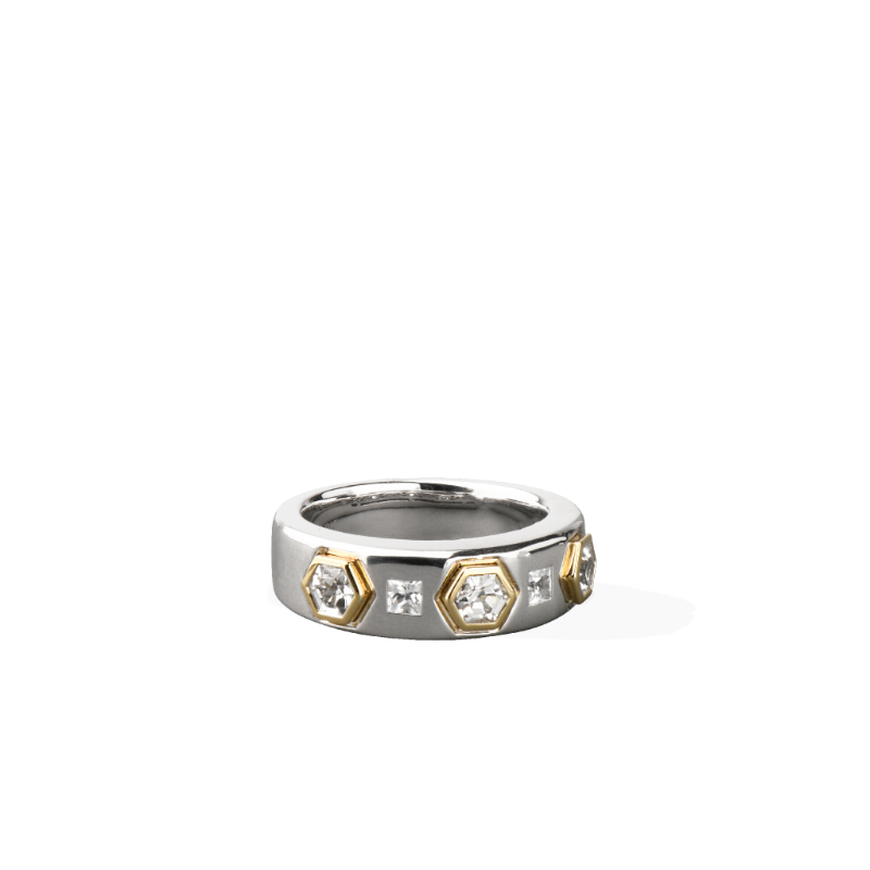 Sterling Silver 14K Solid Gold White Sapphire Modern Love Band Ring