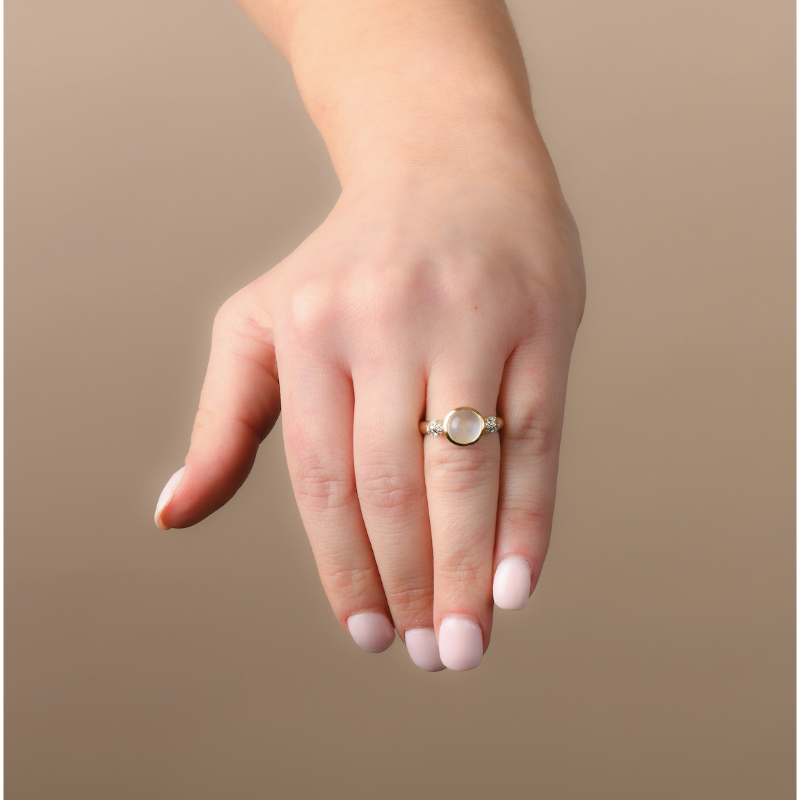 18K Solid Gold Natural White Diamond Ethiopian Opal Ring