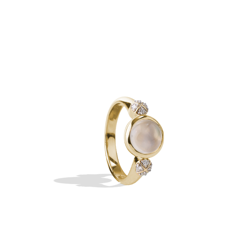 18K Solid Gold Natural White Diamond Ethiopian Opal Ring