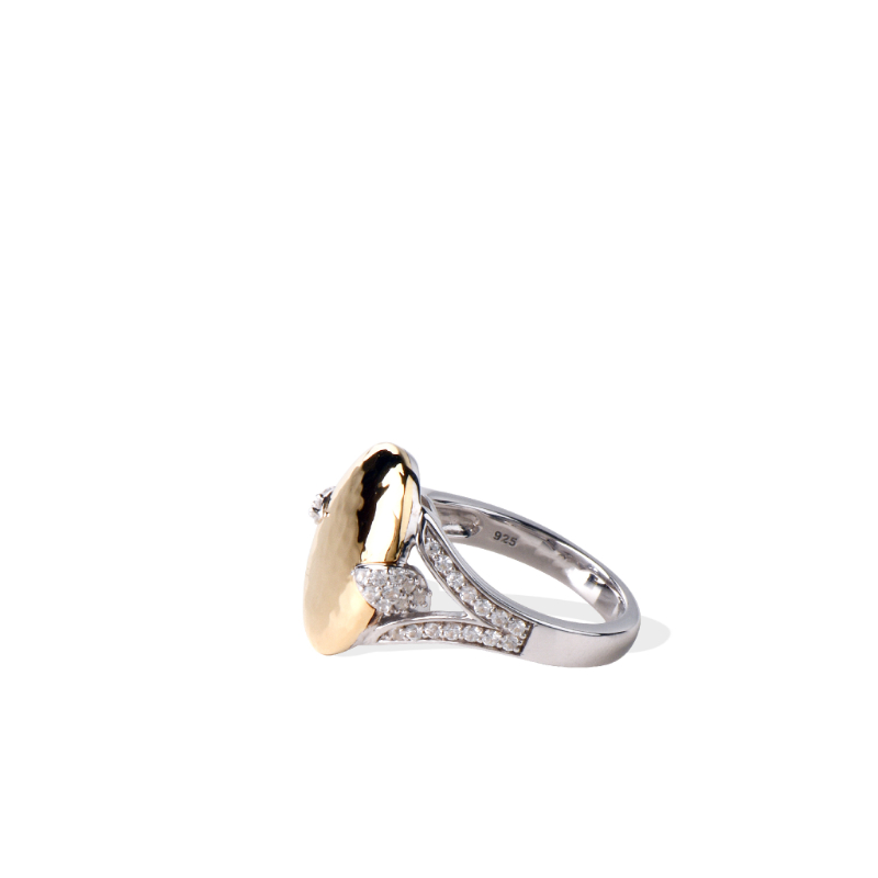 14K Solid Gold Sterling Silver White Sapphire Hammered Rings