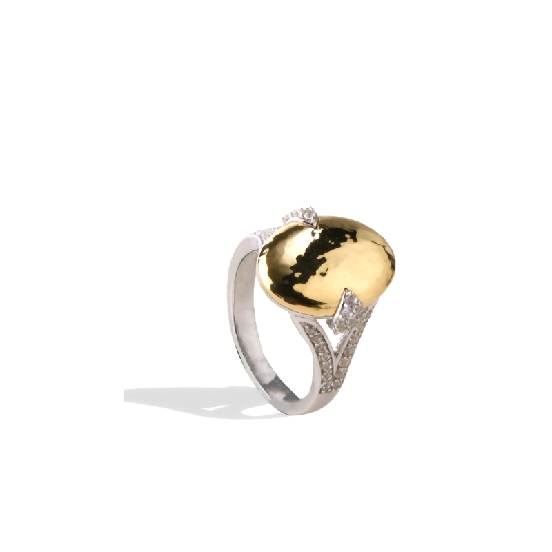 14K Solid Gold Sterling Silver White Sapphire Hammered Rings