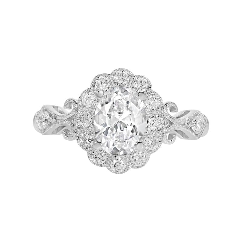 14K White Gold Semi Mount Oval Engagement Ring
