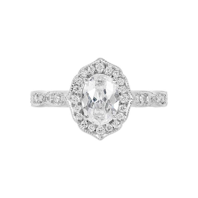 14K White Gold Semi Mount Oval Engagement Ring