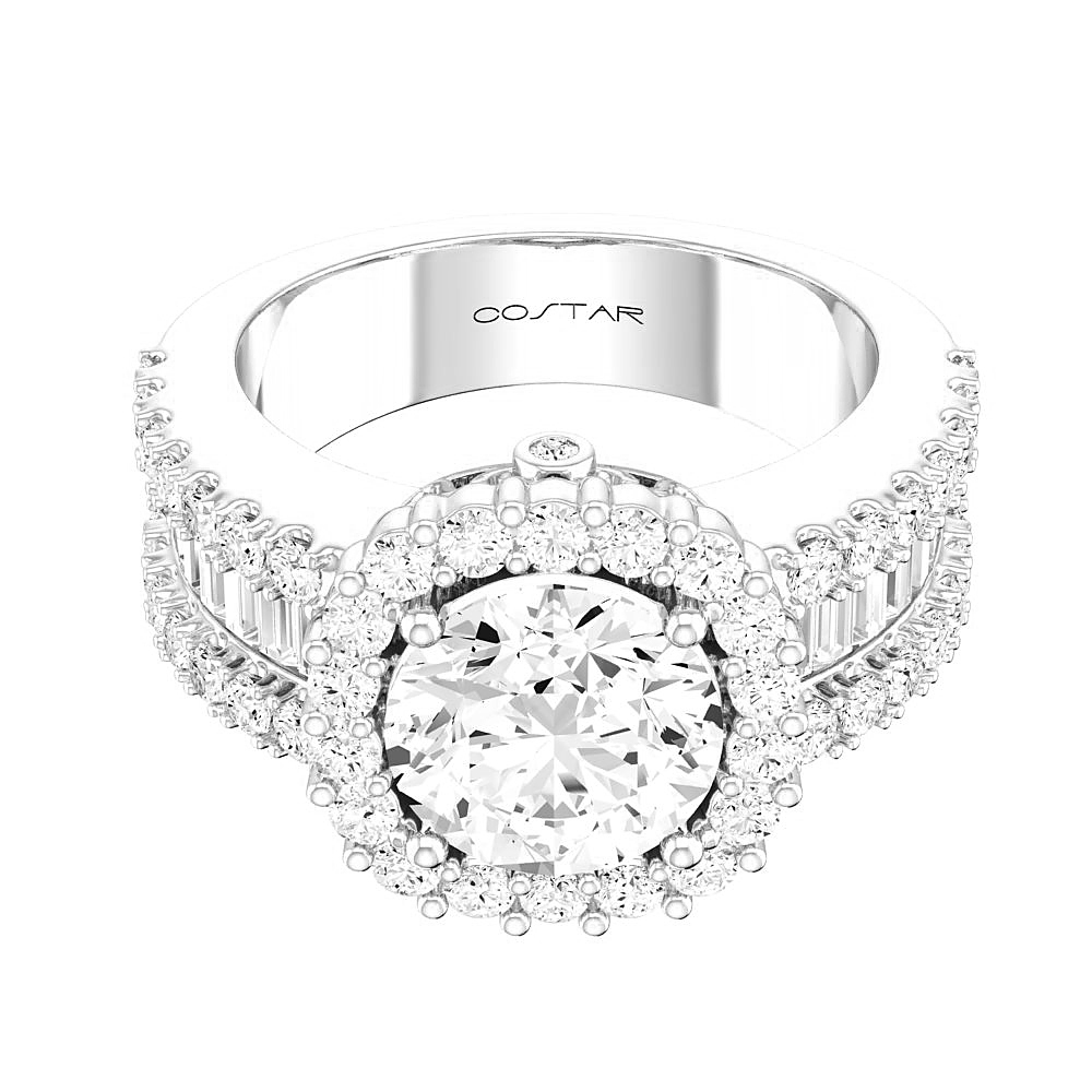 14K White Gold Semi Mount Cushion Halo Engagement Ring