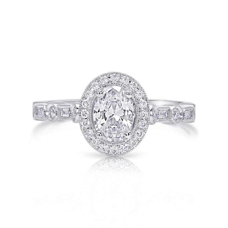 14K White Gold Semi Mount Oval Engagement Ring