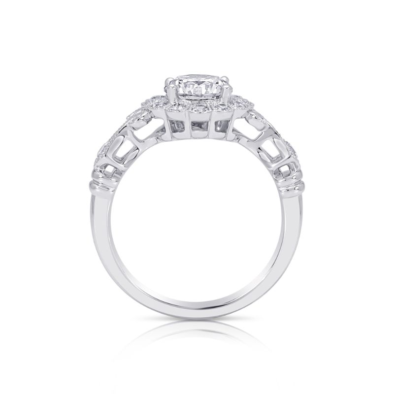 14K White Gold Semi Mount Round Halo Engagement Ring