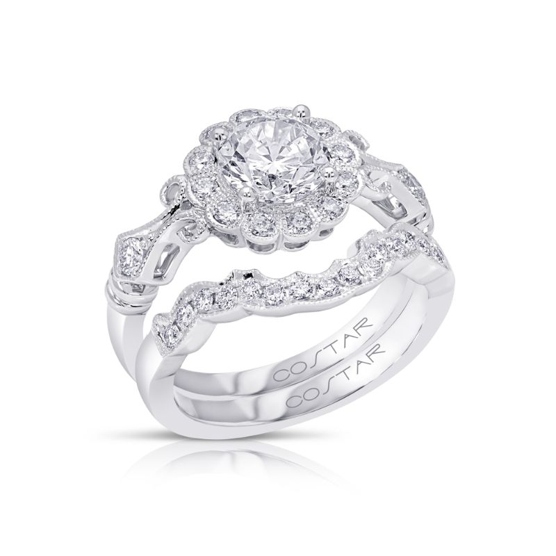 14K White Gold Semi Mount Round Halo Engagement Ring