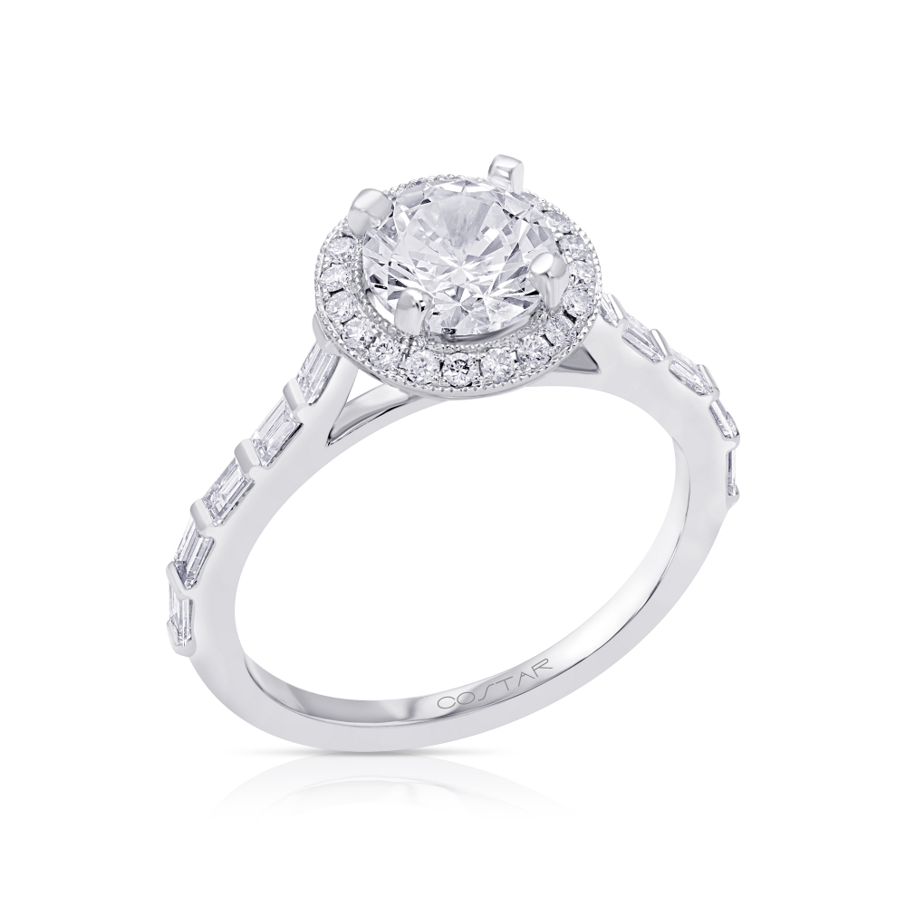 14K White Gold Semi Mount Round Halo Engagement Ring