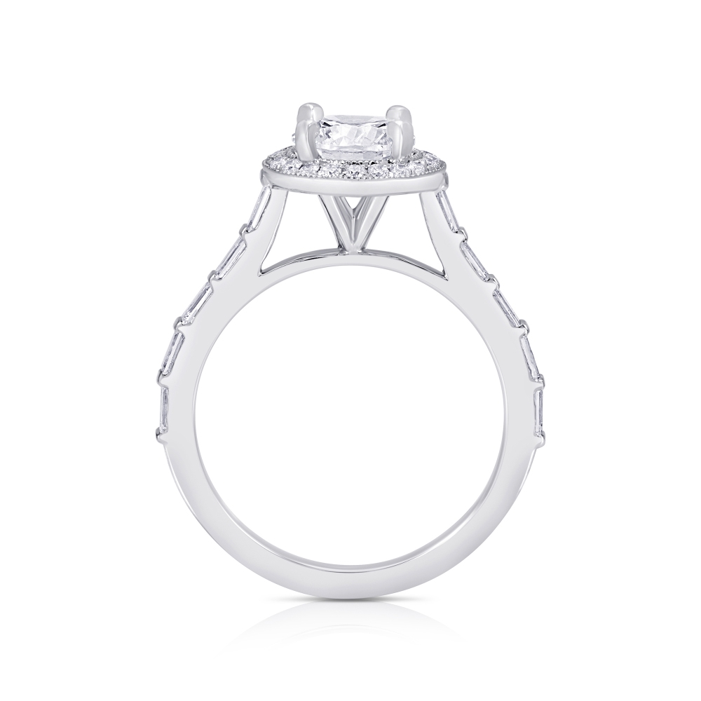 14K White Gold Semi Mount Round Halo Engagement Ring