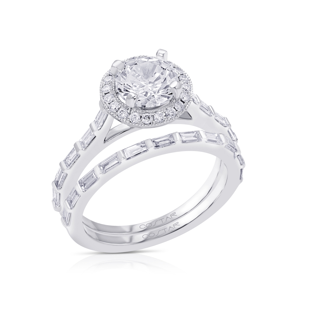 14K White Gold Semi Mount Round Halo Engagement Ring