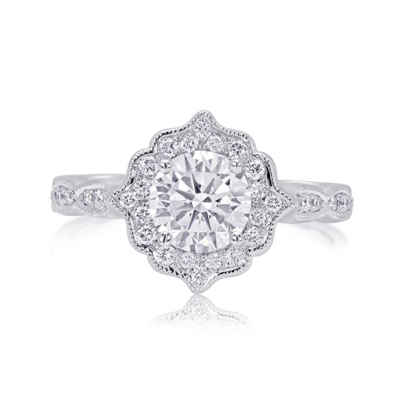 14K White Gold Semi Mount Cushion Halo Engagement Ring
