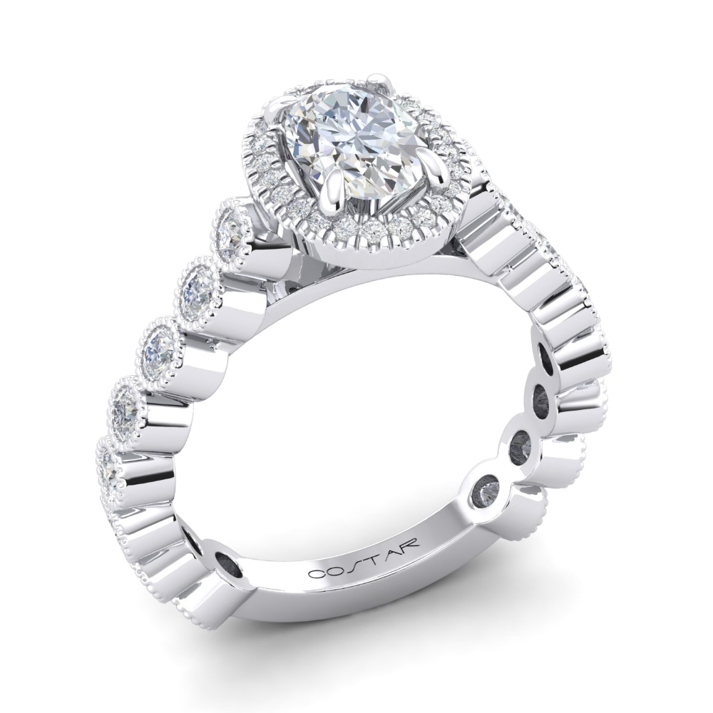 14K White Gold Semi Mount Oval Engagement Ring