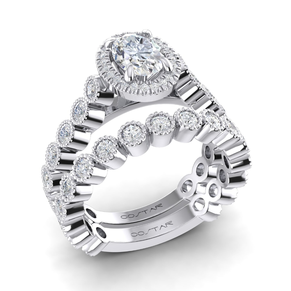 14K White Gold Semi Mount Oval Engagement Ring