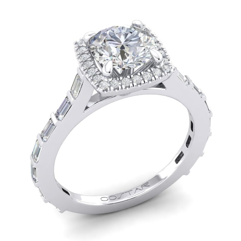 14K White Gold Semi Mount Cushion Halo Engagement Ring