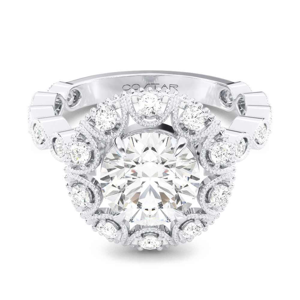 14K White Gold Semi Mount Round Halo Engagement Ring