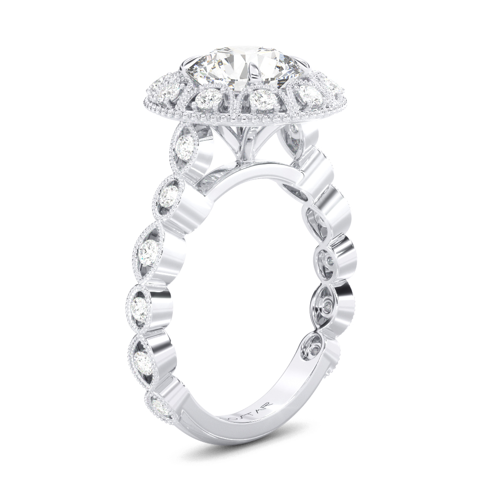 14K White Gold Semi Mount Round Halo Engagement Ring