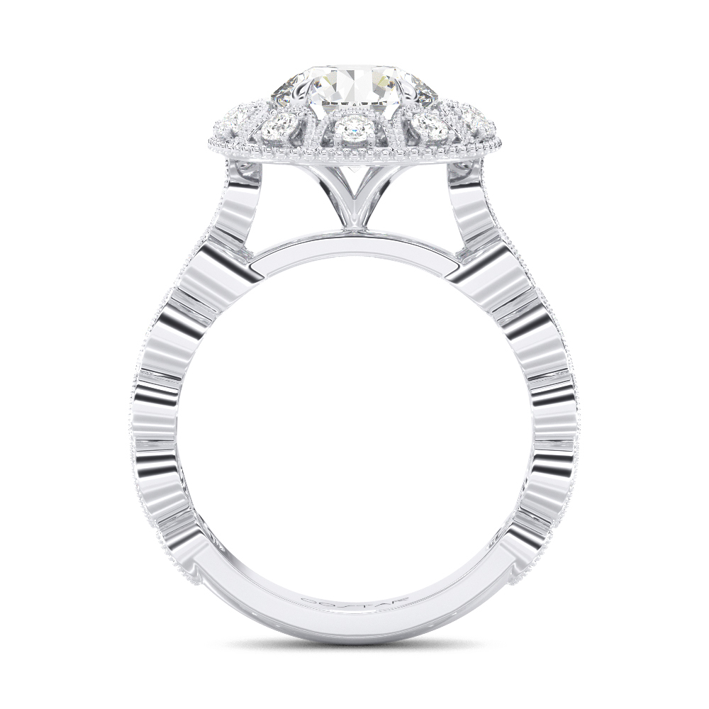 14K White Gold Semi Mount Round Halo Engagement Ring