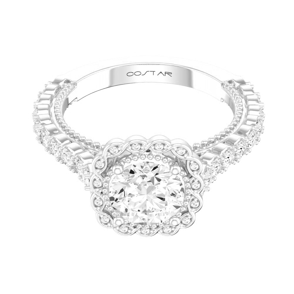 14K White Gold Semi Mount Cushion Halo Engagement Ring