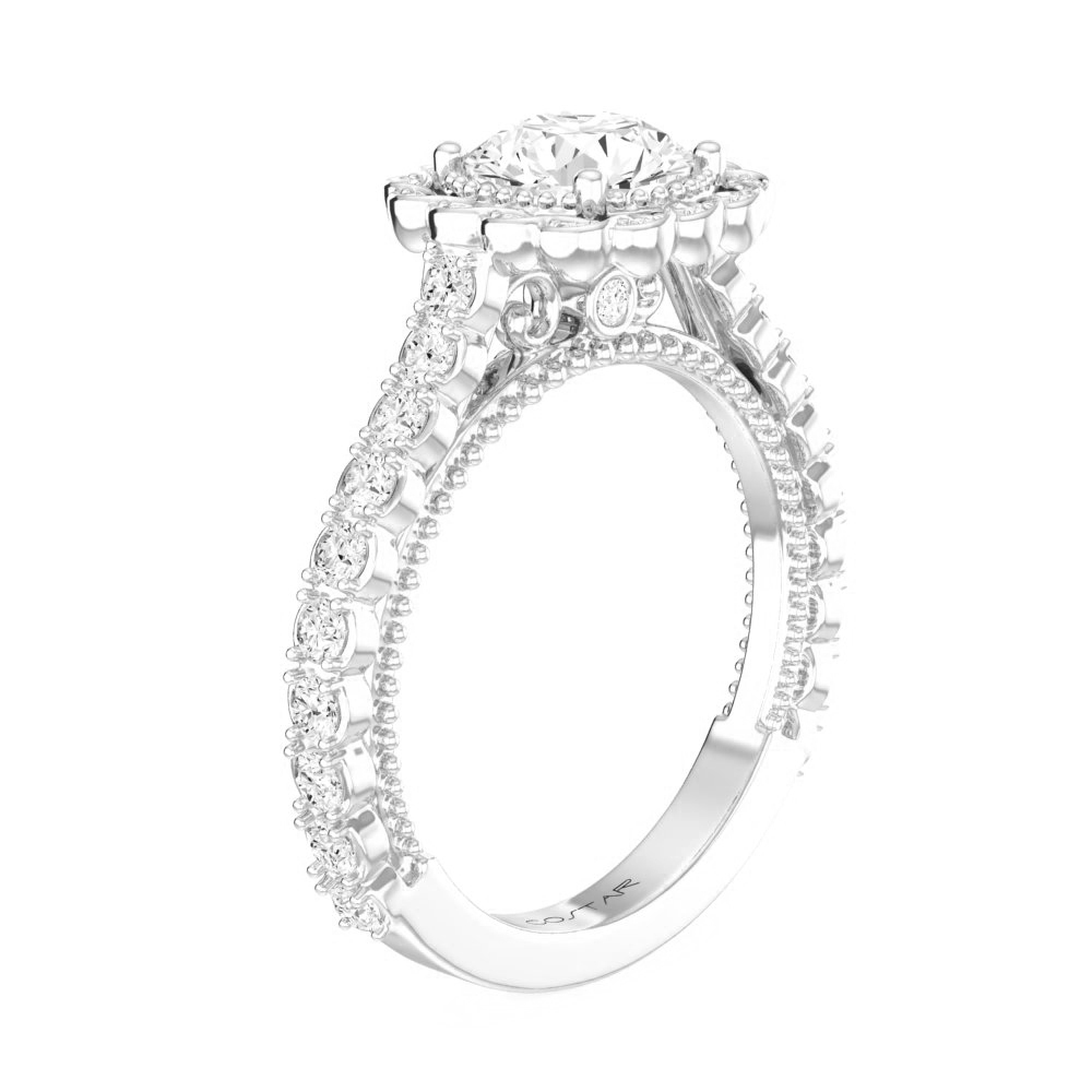 14K White Gold Semi Mount Cushion Halo Engagement Ring