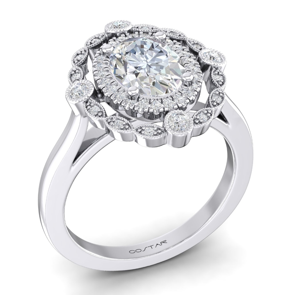 14K White Gold Semi Mount Oval Engagement Ring