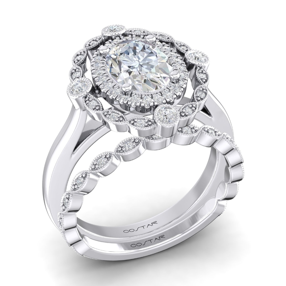 14K White Gold Semi Mount Oval Engagement Ring