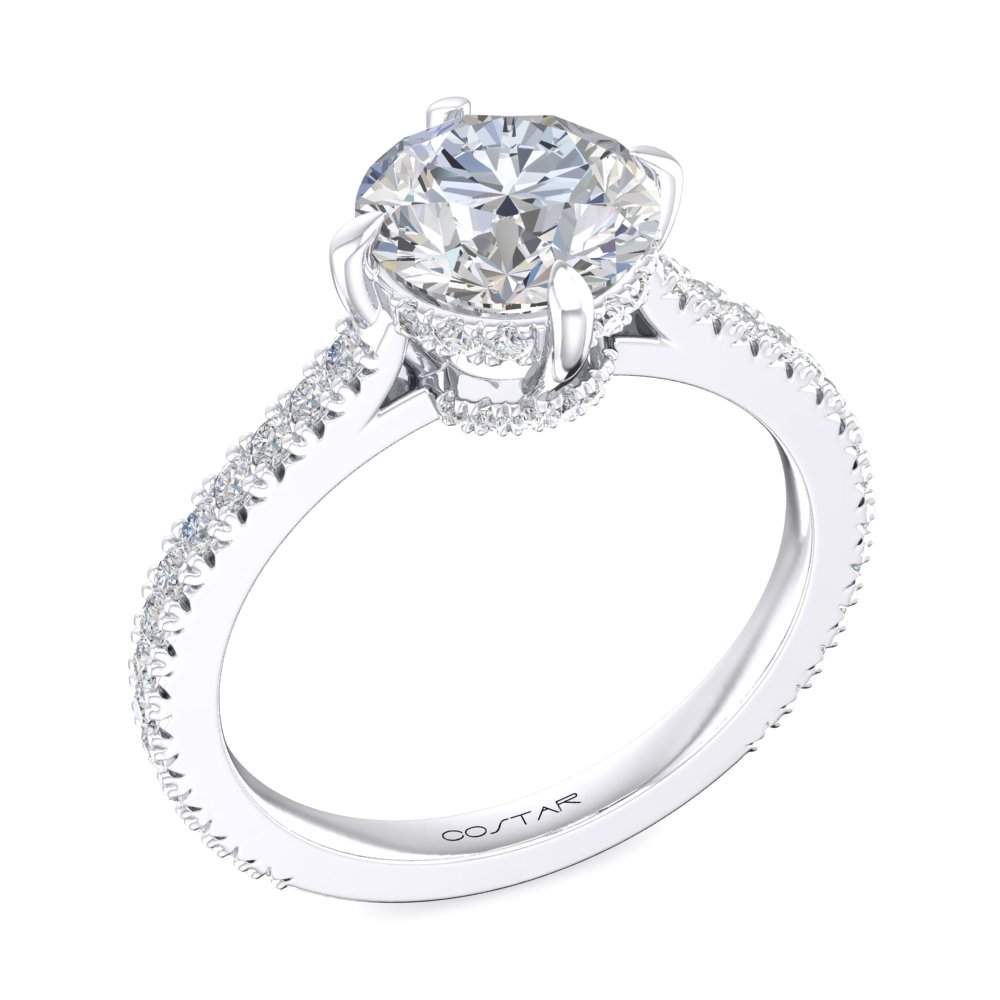 14K White Gold Semi Mount Round Halo Engagement Ring
